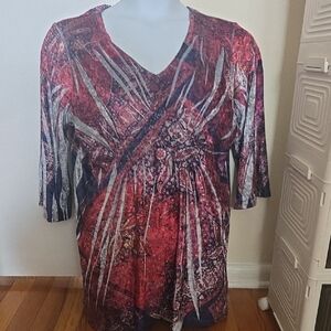 Style & Co. Graphic Red and Black Wrap Blouse